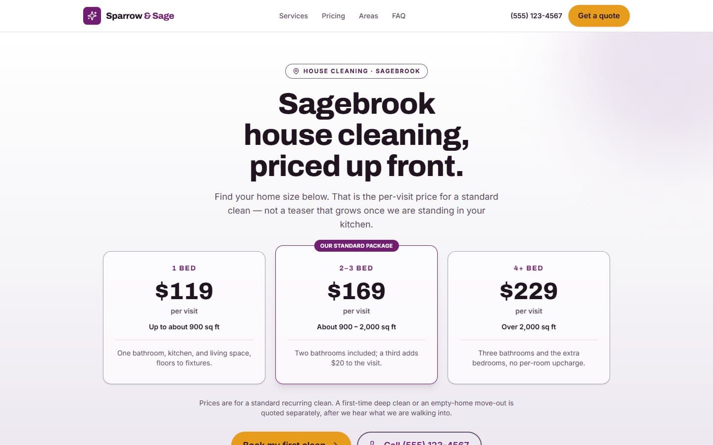 Sparrow & Sage Home Cleaning demo website