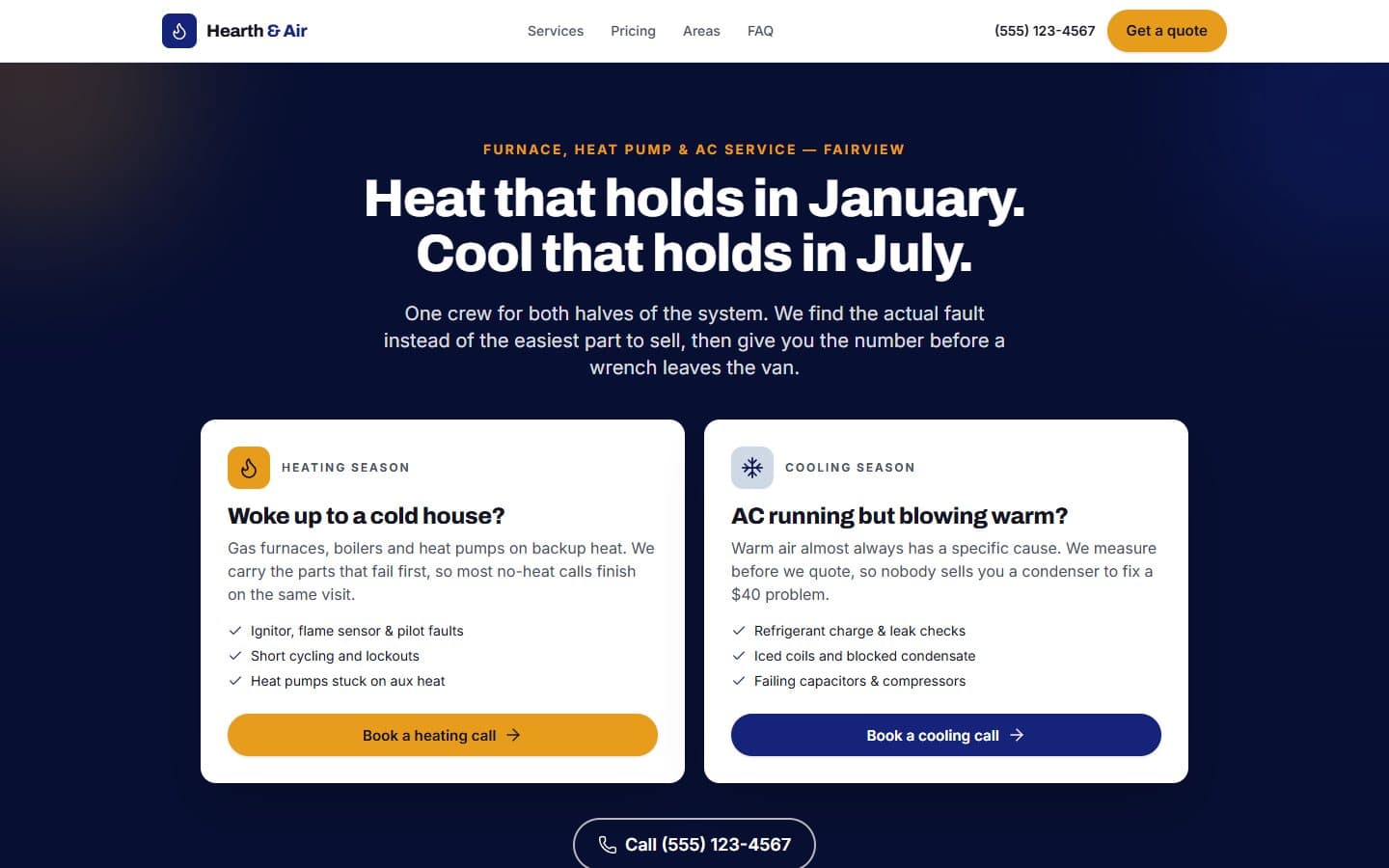 Hearth & Air Heating + Cooling demo website