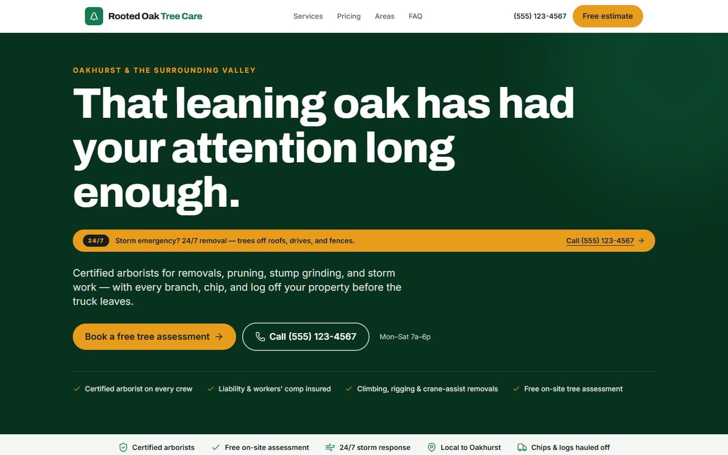 Rooted Oak Tree Care demo website