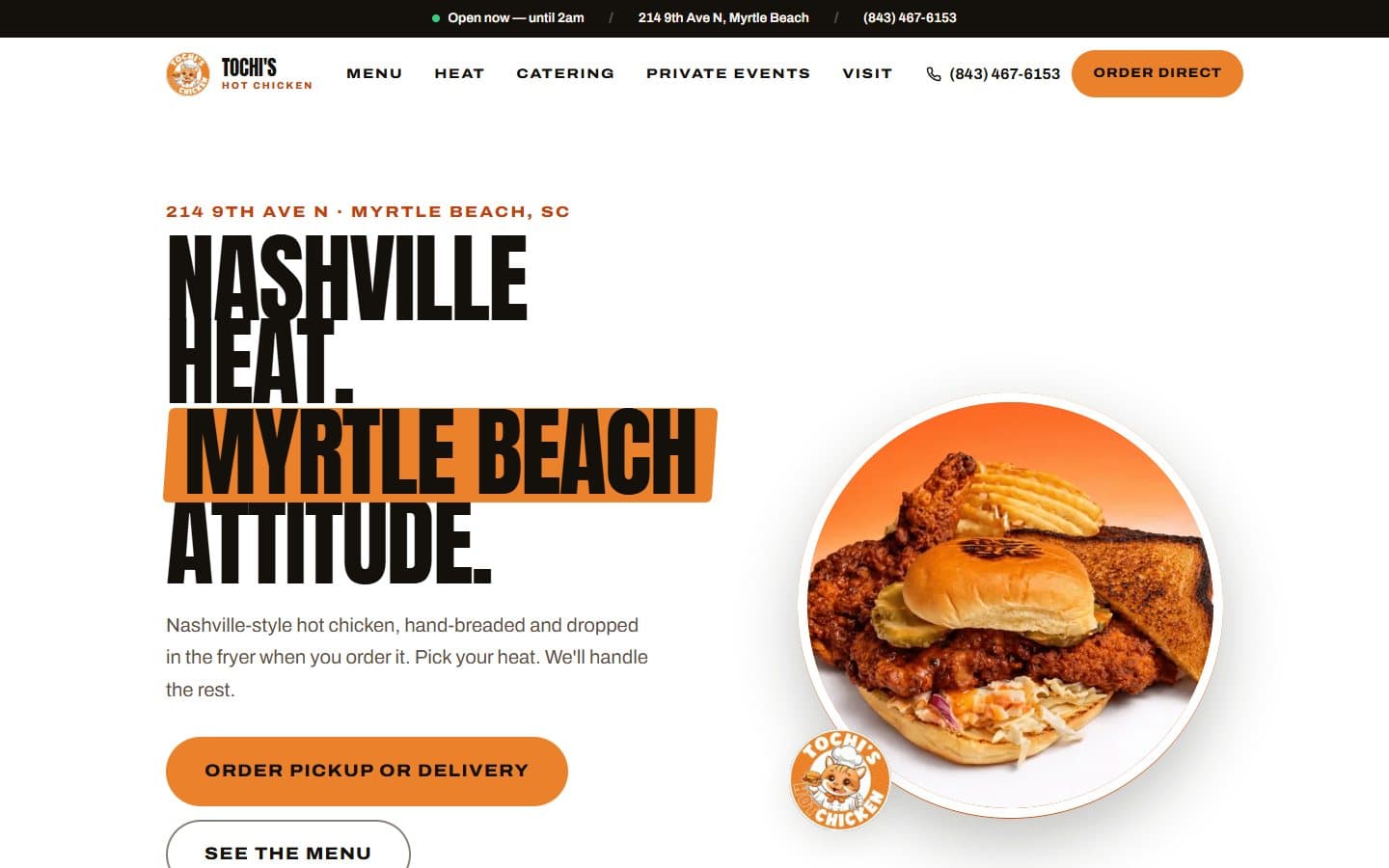 Tochi's Hot Chicken — live website homepage